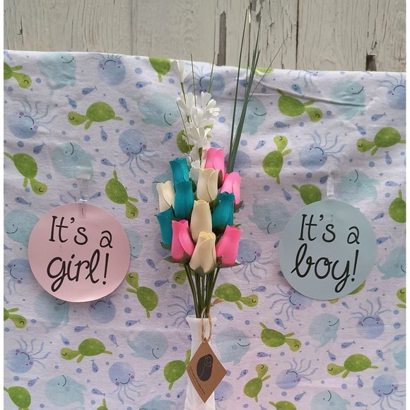 1 Dozen Gender Reveal Wooden Rose Flower Bouquet. The Original Wooden Rose - Picture 2 of 9